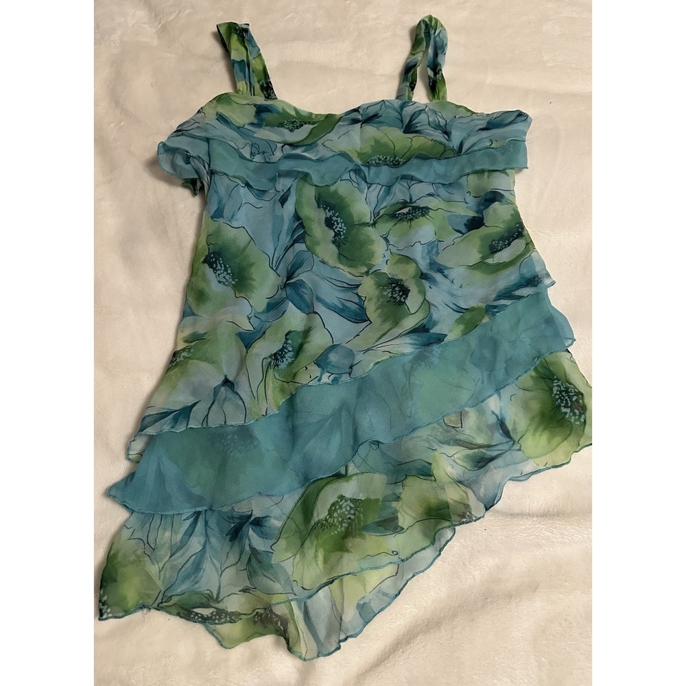 Vtg Y2K Dress Barn M Cami Top Tiered Ruffle Floral Asymmetrical Fairy Romance - Picture 8 of 12